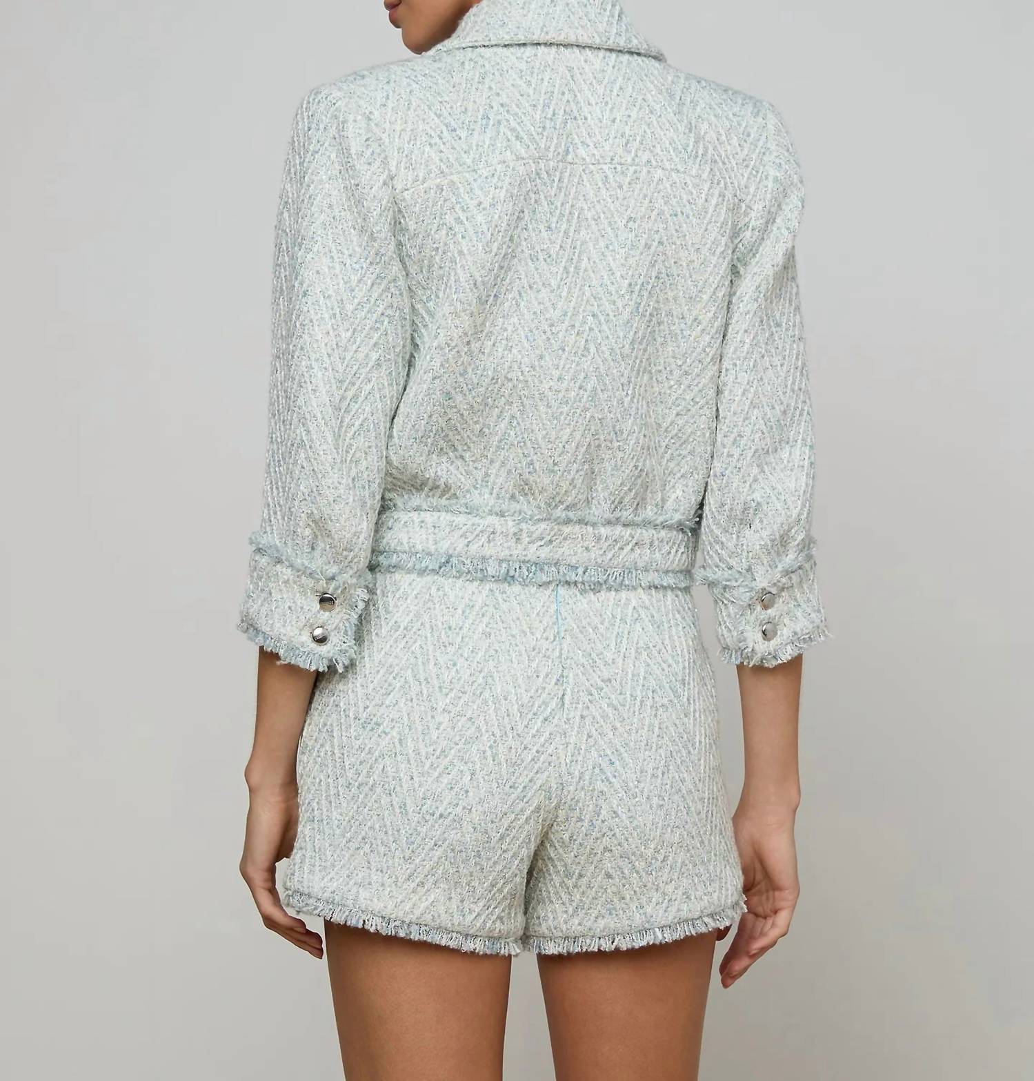 L'Agence Chevron Jia Crop Fringe Jacket in blue - women's jacket - view 4