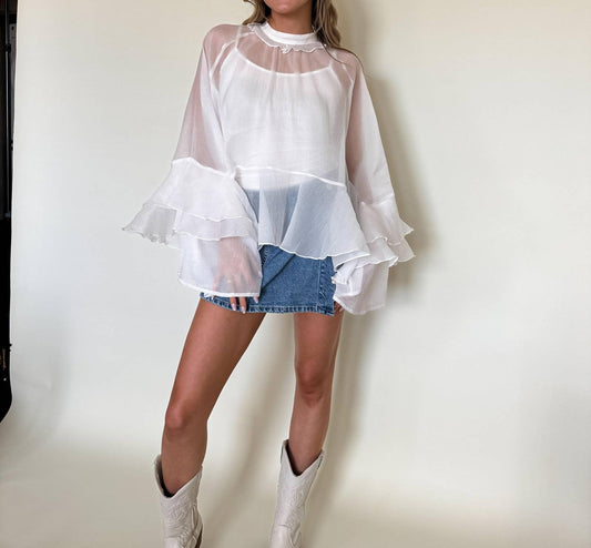 Fore Collection - Love Letters Sheer Ruffle Top