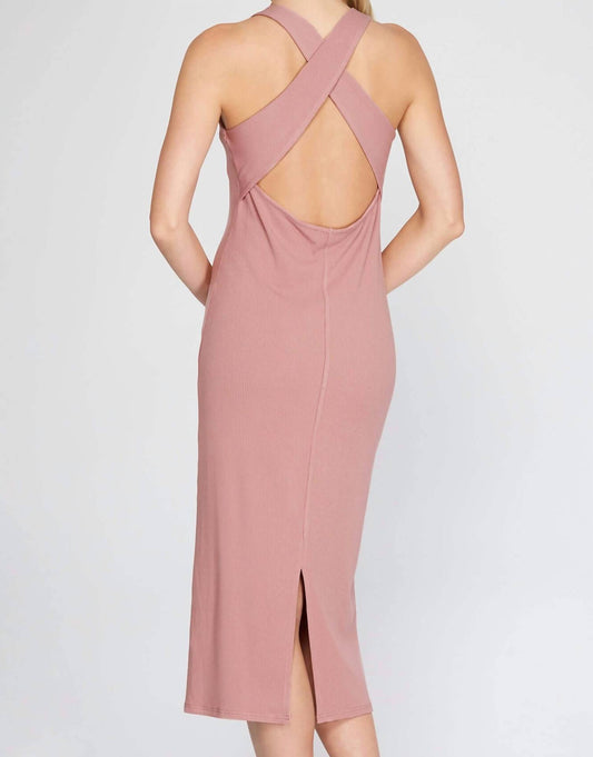 She + Sky - The Delilah Dress: Cross Back Ribbed Knit Bodycon Midi Dress