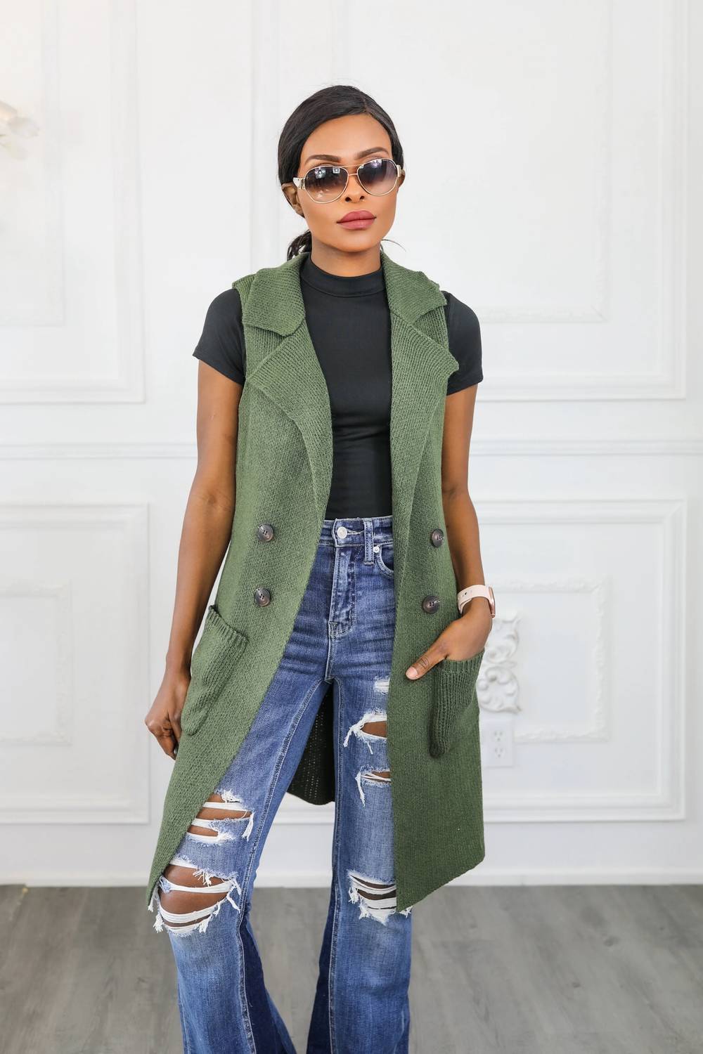 Surelymine - Perfect Vision Sleeveless Collar Sweater Vest