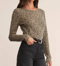 Z Supply Thermal Long Sleeve Top in arlet animal print - women's long sleeve top - detail view