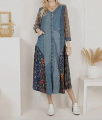 Young Threads Boho Patchwork Midi Dress in blue - women's dress