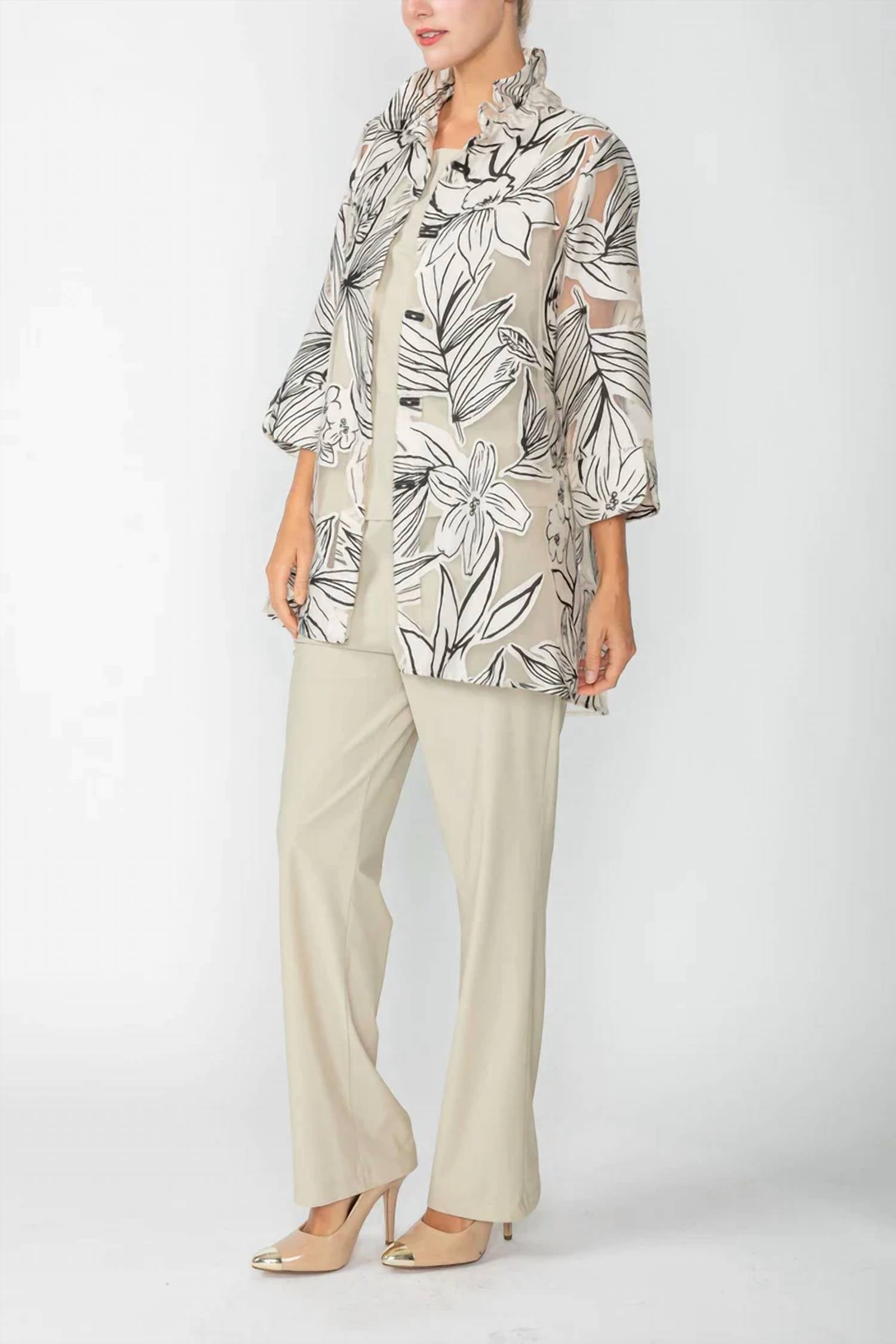 IC Collection Wire Collar Blouse With Black Detail in cream - women's blouse - alternate view