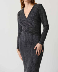 Joseph Ribkoff Striped V-neck Wrap Dress in black - women's dress - alternate view