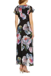 Adrianna Papell - V-neck Short Sleeves Chiffon Overlay Jumpsuit