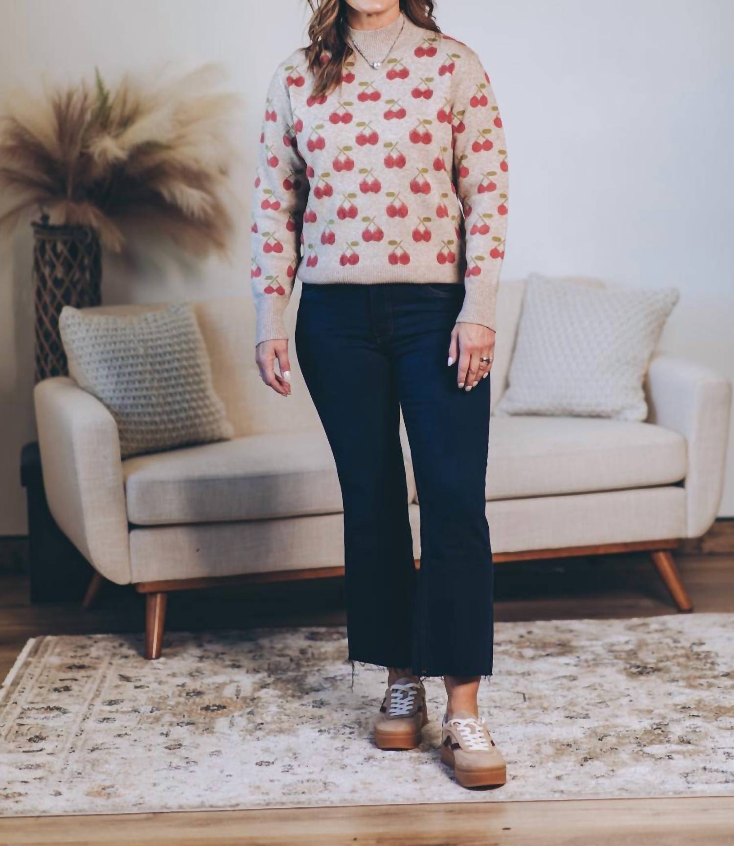 PINCH Cherry On Top Sweater in oatmeal - women's sweater