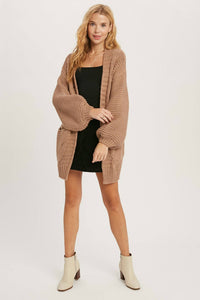 Bluivy - Chunky Cable Lantern Sleeve Cardigan