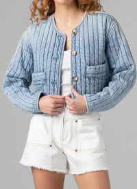 Blanknyc - Collarless Quilted Denim Jacket
