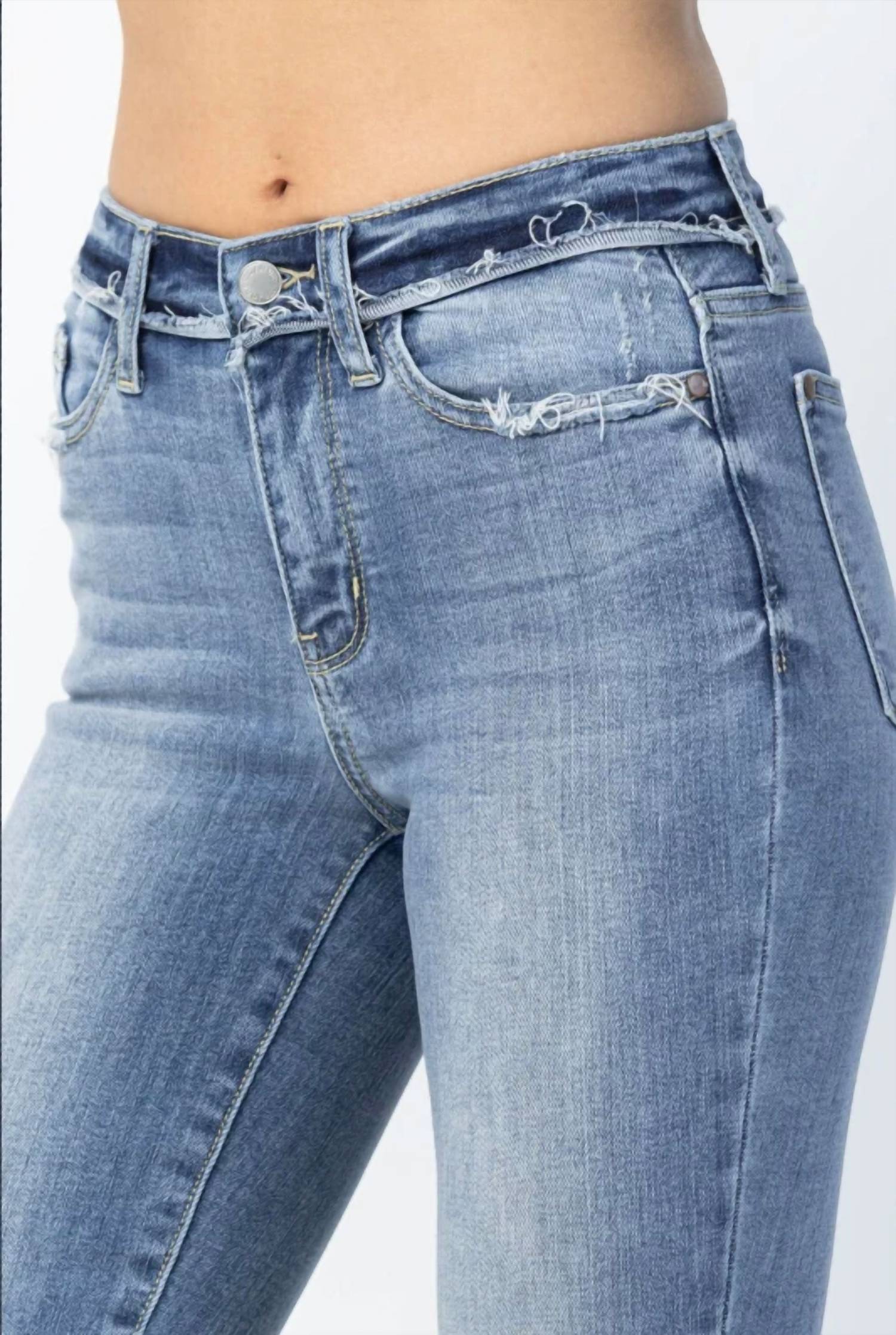 Judy Blue - Women's Pipper Mid-rise Distressed Hem Skinny Jeans