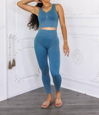 Surelymine - Wash Soft Ribbed Texture Scrunch Butt Pant Set