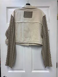 Pol - Women's Mixed Media Sweater Sleeves Denim Jacket