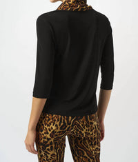 Joseph Ribkoff Animal Print Cowl Neck Long Sleeves Top in black brown - women's long sleeve top - detail view