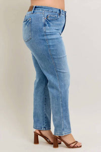 Judy Blue - Women's Mid Rise Tummy Control Vintage Wash Straight Leg Jeans