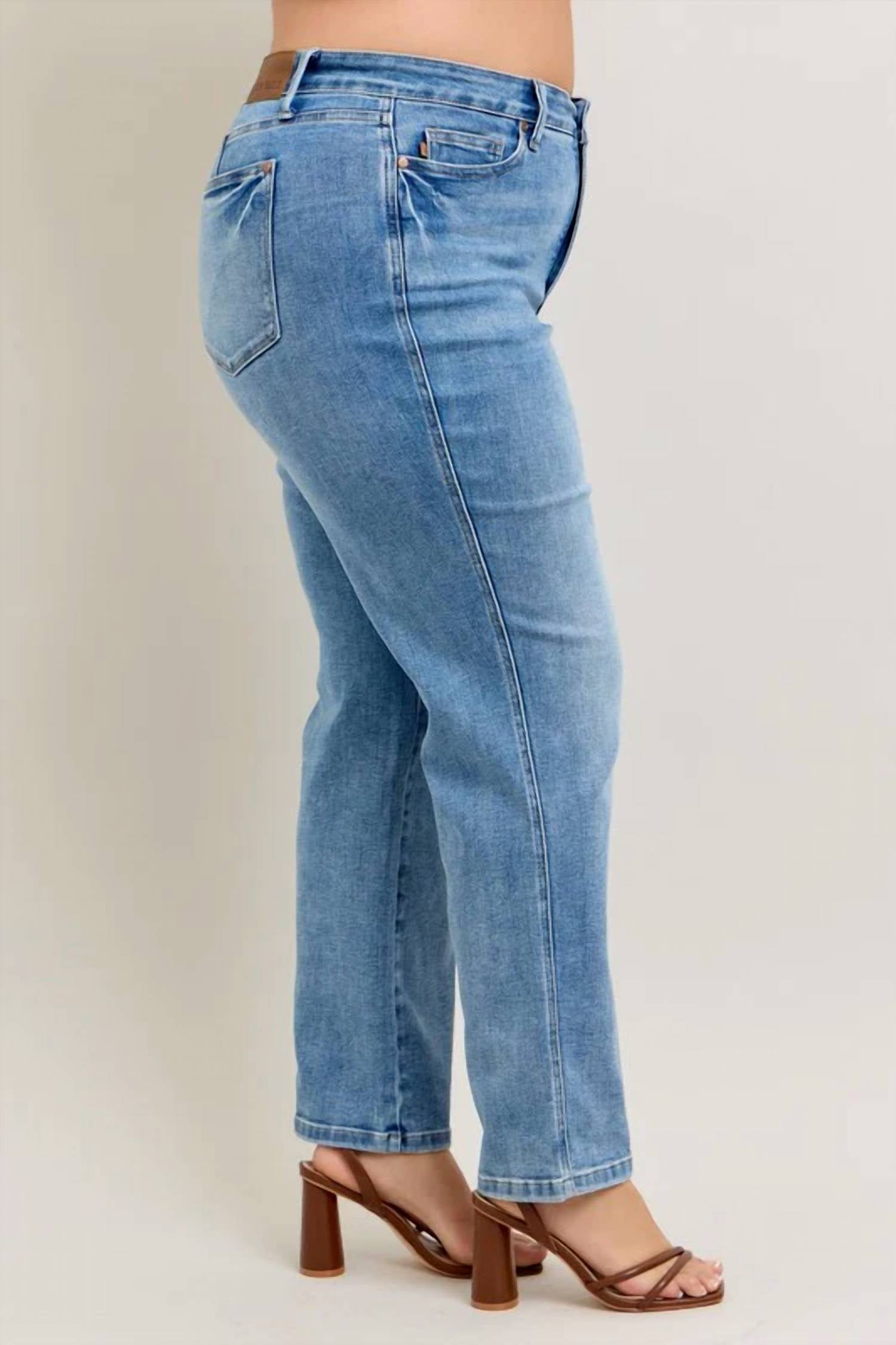 Judy Blue - Women's Mid Rise Tummy Control Vintage Wash Straight Leg Jeans