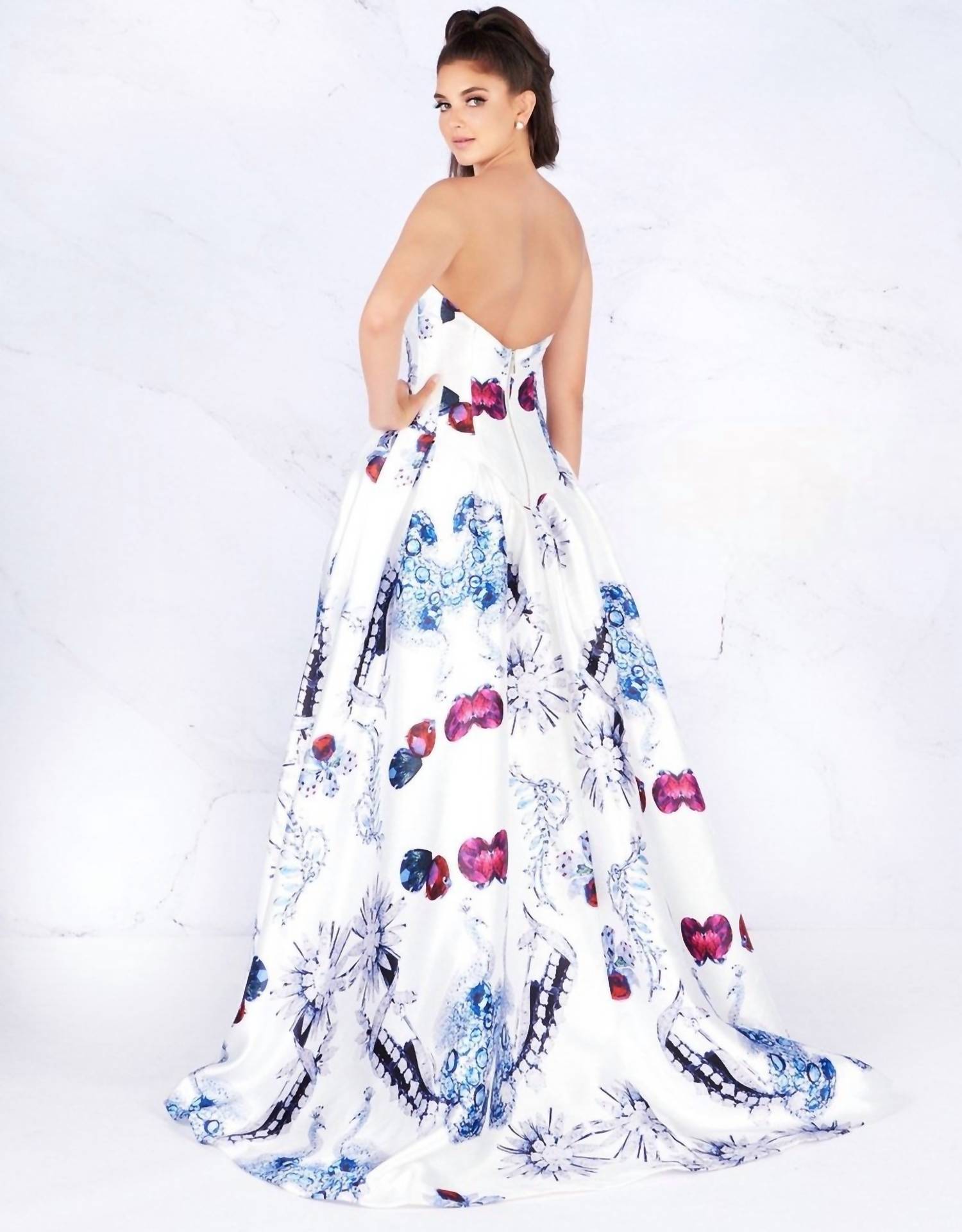 PRINTED BALL GOWN