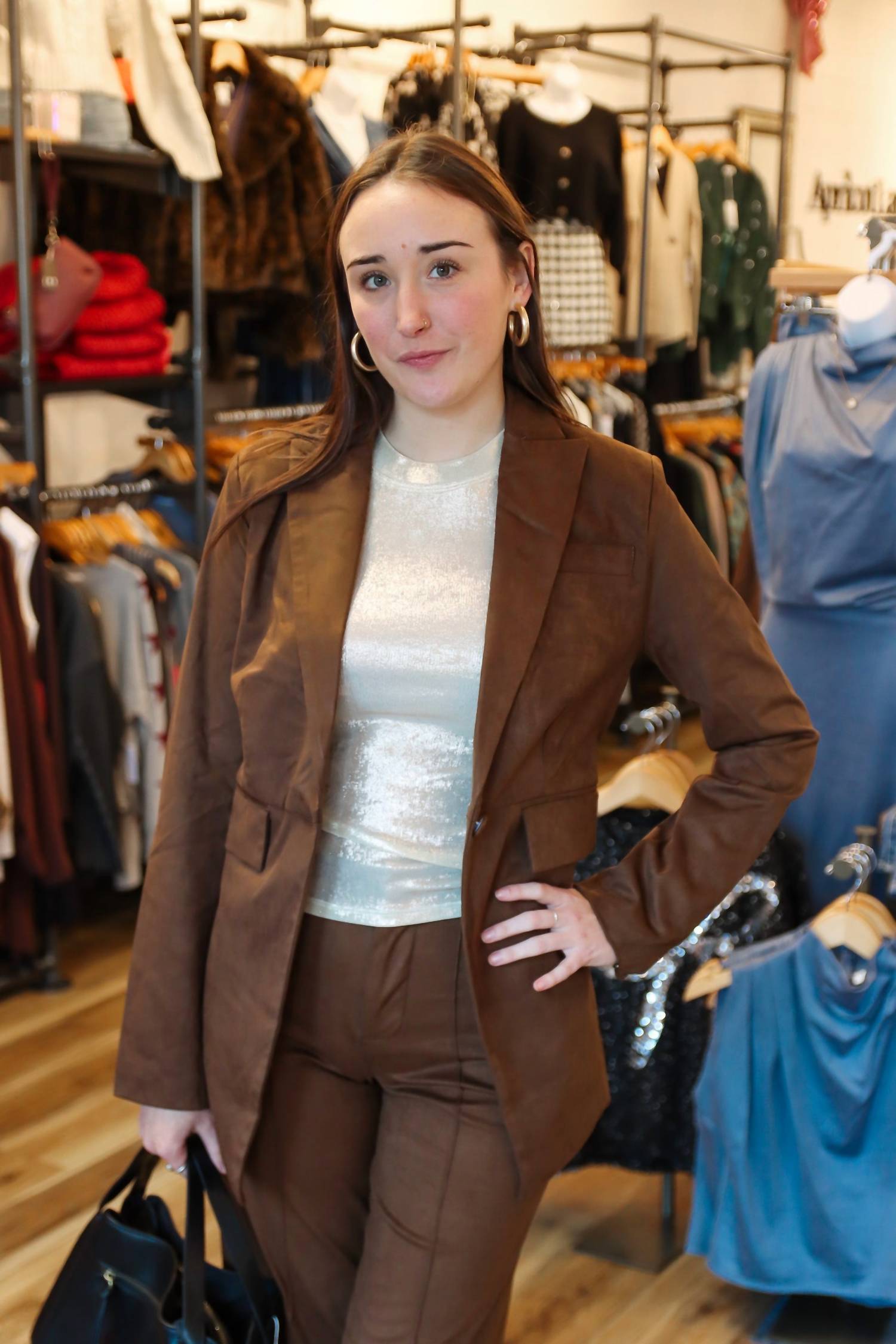 Elan - Suede Button Front Blazer