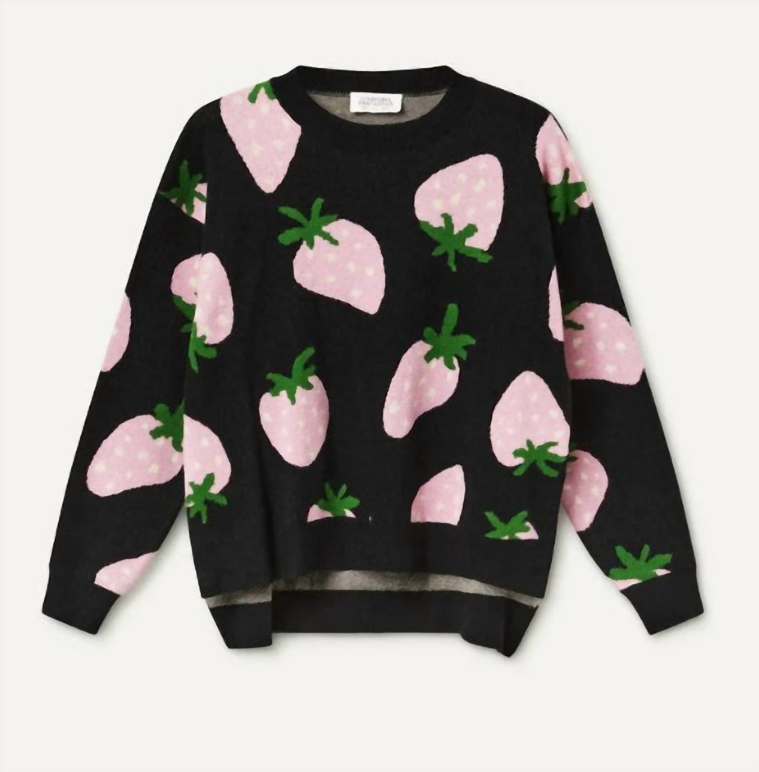 Compania Fantastica Women's Strawberry Sweater in pink black - women's sweater - alternate view