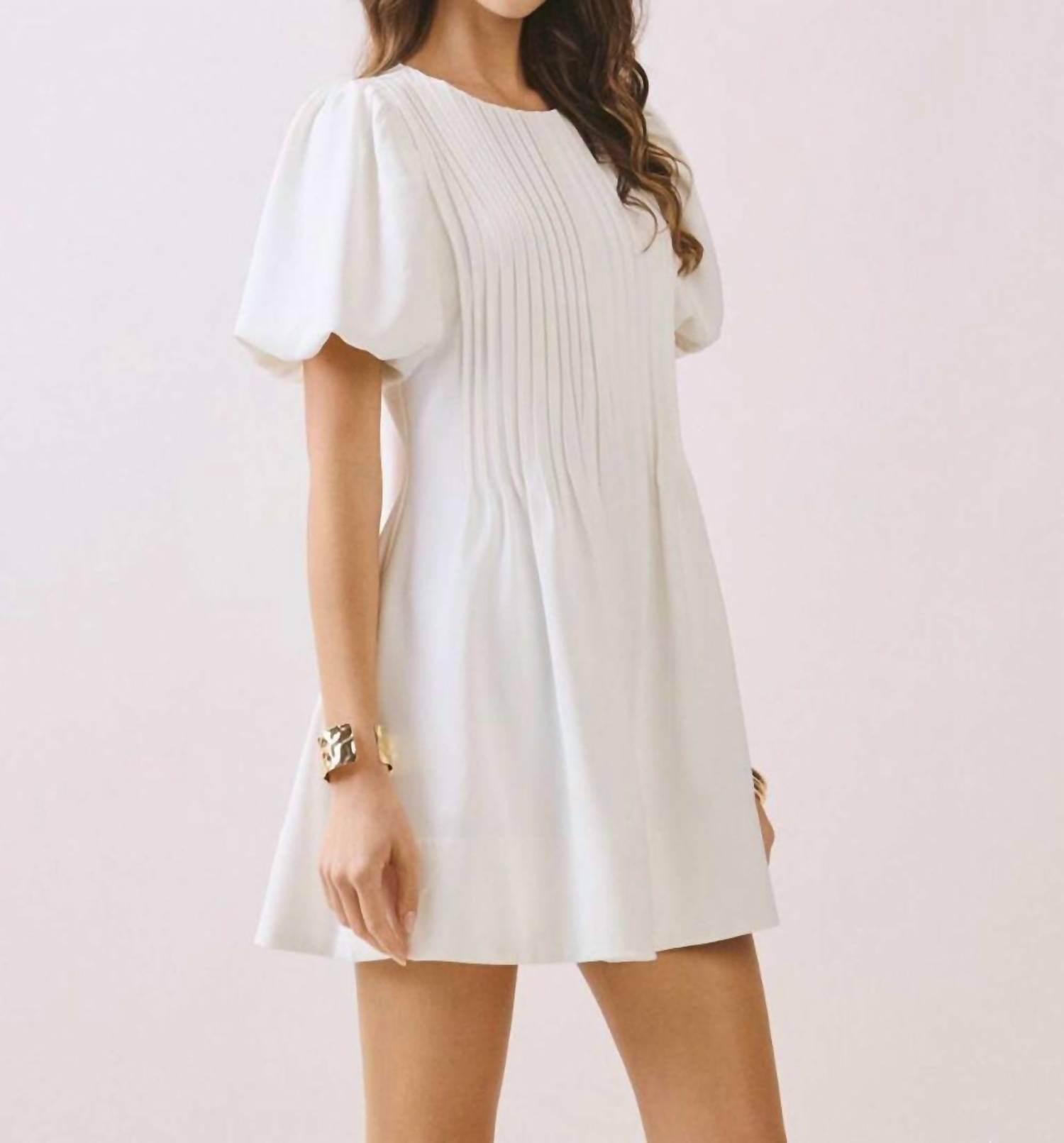 TCEC Pleated A-line Dress in white - women's dress - detail view