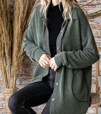 7th Ray Rib Button Down Side Pocket Shacket in olive - women's jacket