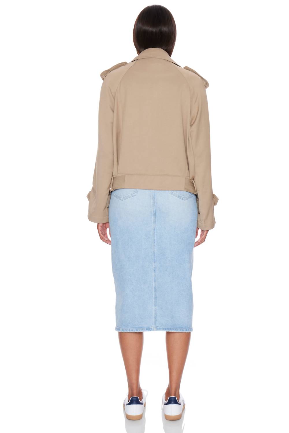CRESCENT Reese Lightweight Crop Trench Throw Jacket in beige - women's jacket - view 4