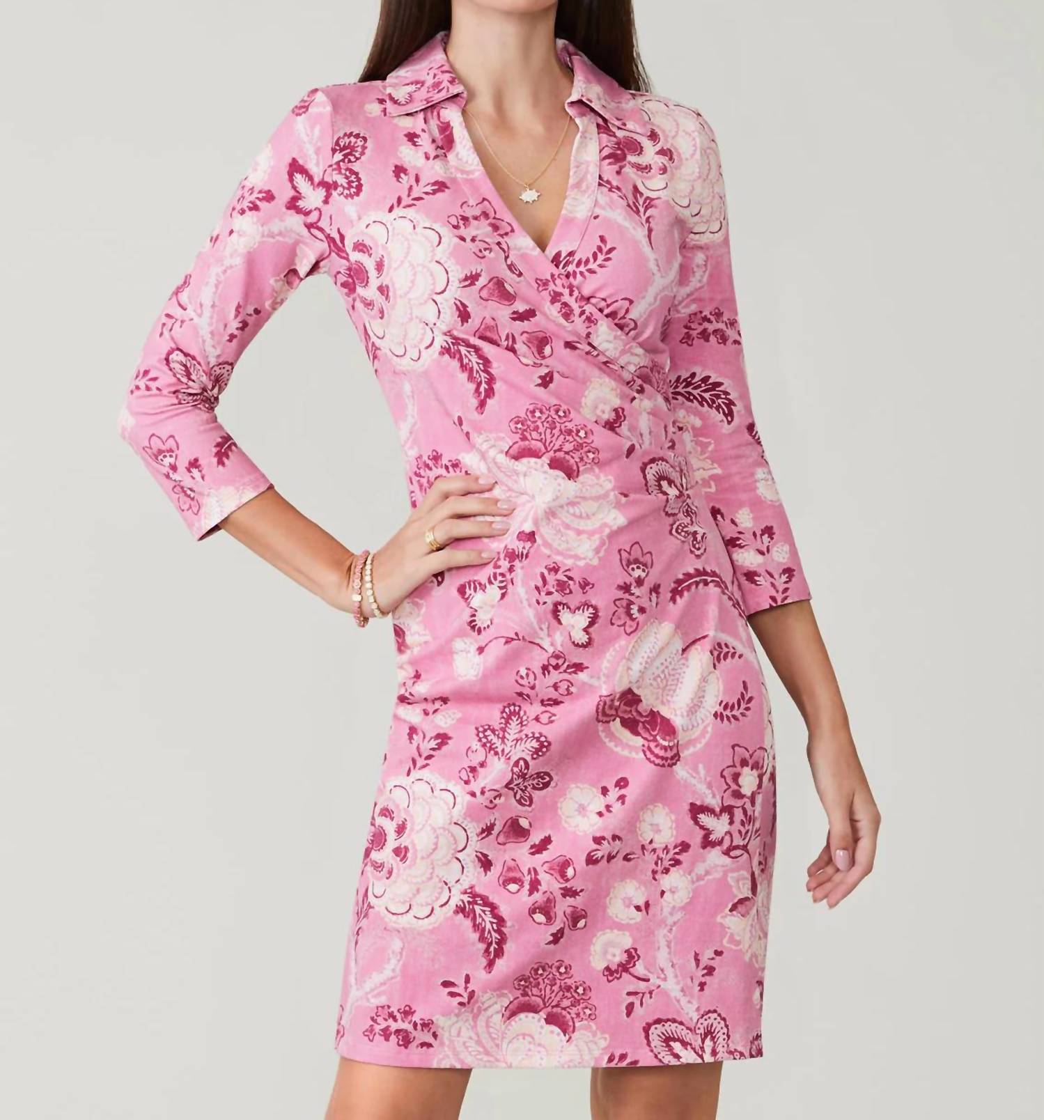 spartina 449 Cristina Harbor River Fall Foliage Wrap Dress in pink - women's dress
