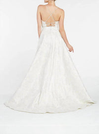 ALYCE PARIS Jacquard V Neck Slit Gown in ivory - women's dress - detail view