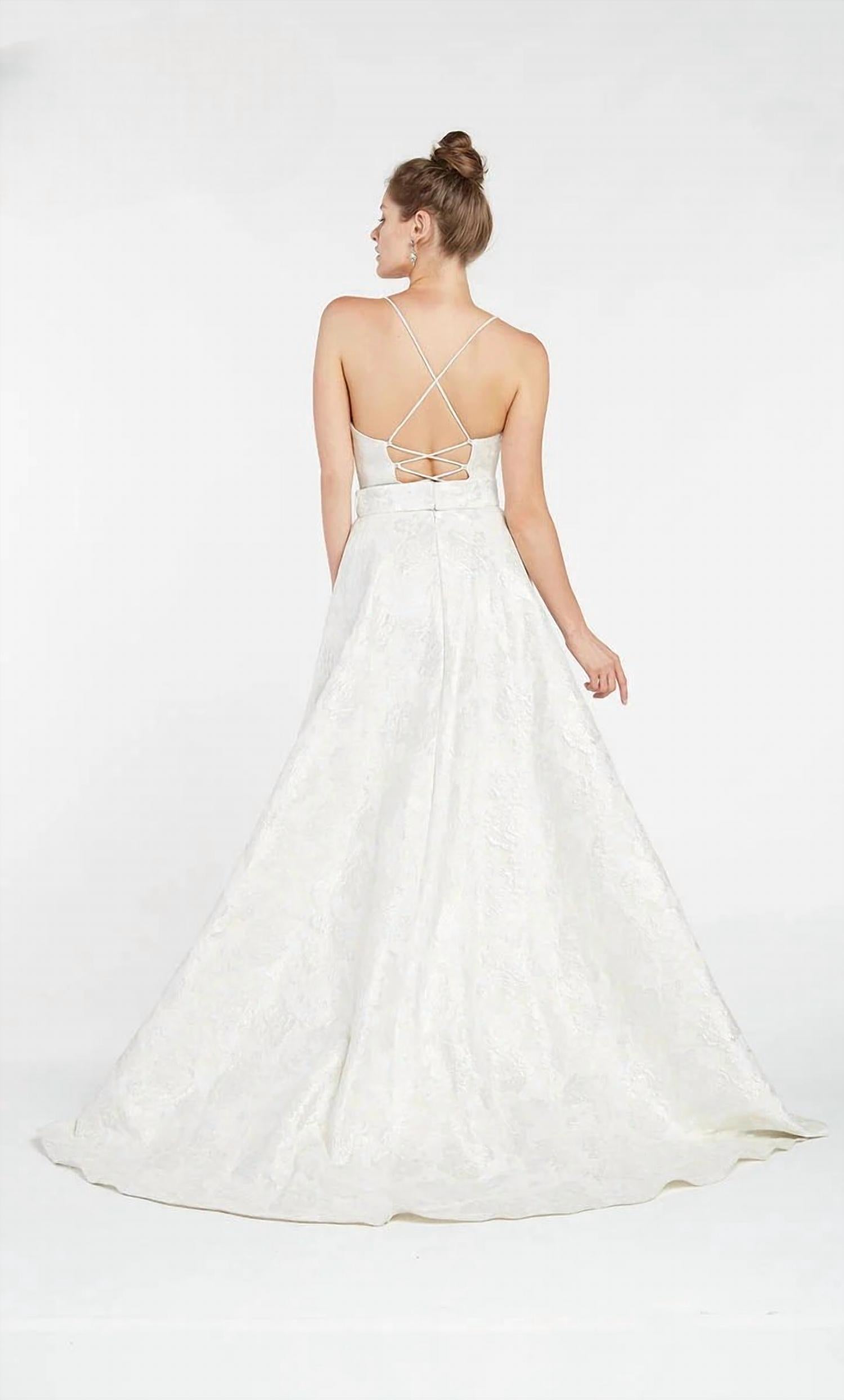 ALYCE PARIS Jacquard V Neck Slit Gown in ivory - women's dress - alternate view