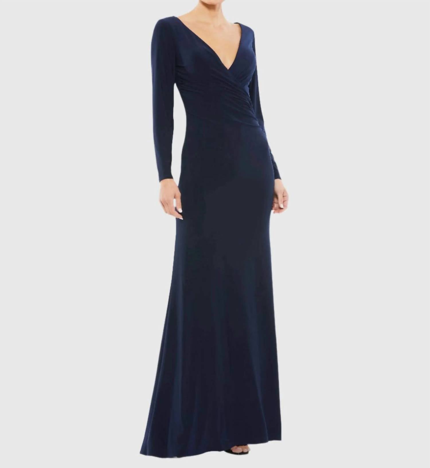 Mac Duggal - Ieena Long Sleeve Ruched V-neck Dress