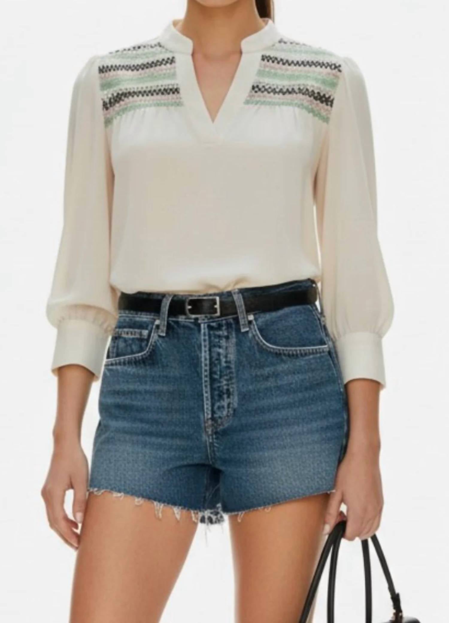 Vava - Yoke Embroidered Blouse