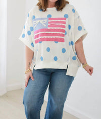 Peach Love - Oversized Bow Flag Polka Dot Tee