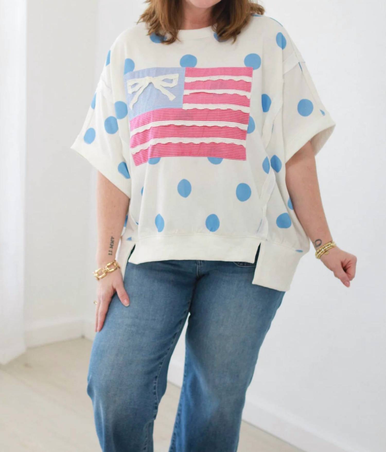 Peach Love - Oversized Bow Flag Polka Dot Tee
