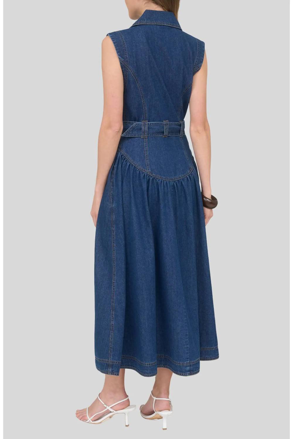 Zoe And Claire - Belted Sleeveless Denim Maxi Dress