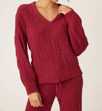 PJ Salvage Cozy Chenille Cable Knit Top in port - women's sweater