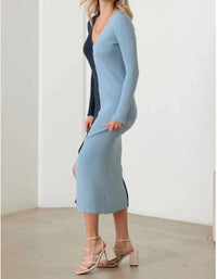 Mustard Seed - Brooke Ribbed Two Tone Button Down V-neck Knit Maxi Dress