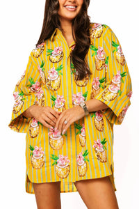 Queen Of Sparkles - Striped Coconut Drink Button Up Cotton Tunic