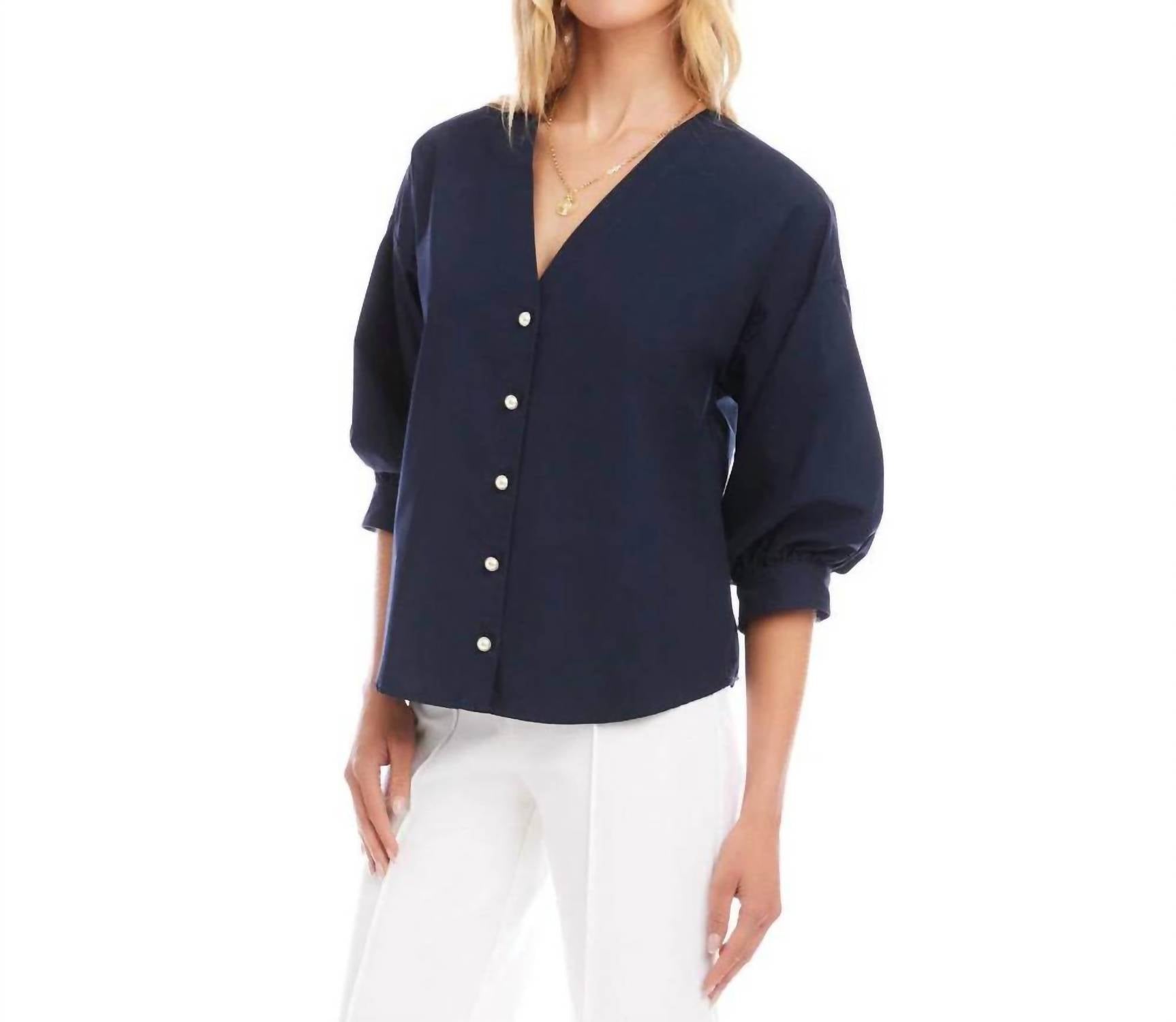Karen Kane - Lantern Sleeve Pearl Button Top