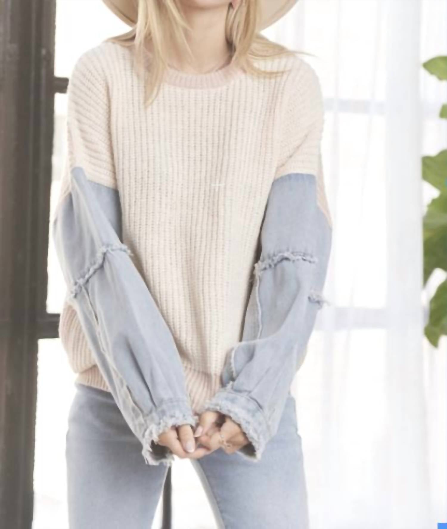 Adora - Denim Sleeve Sweater