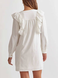 entro Ruffle Shoulder Button Up Mini Dress in white - women's dress - detail view