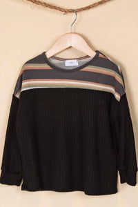 12Pm By Mon Ami - Girls Stripe Waffle Knit Top