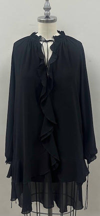 THML Long Sleeve Flutter Dress in black - women's dress - detail view
