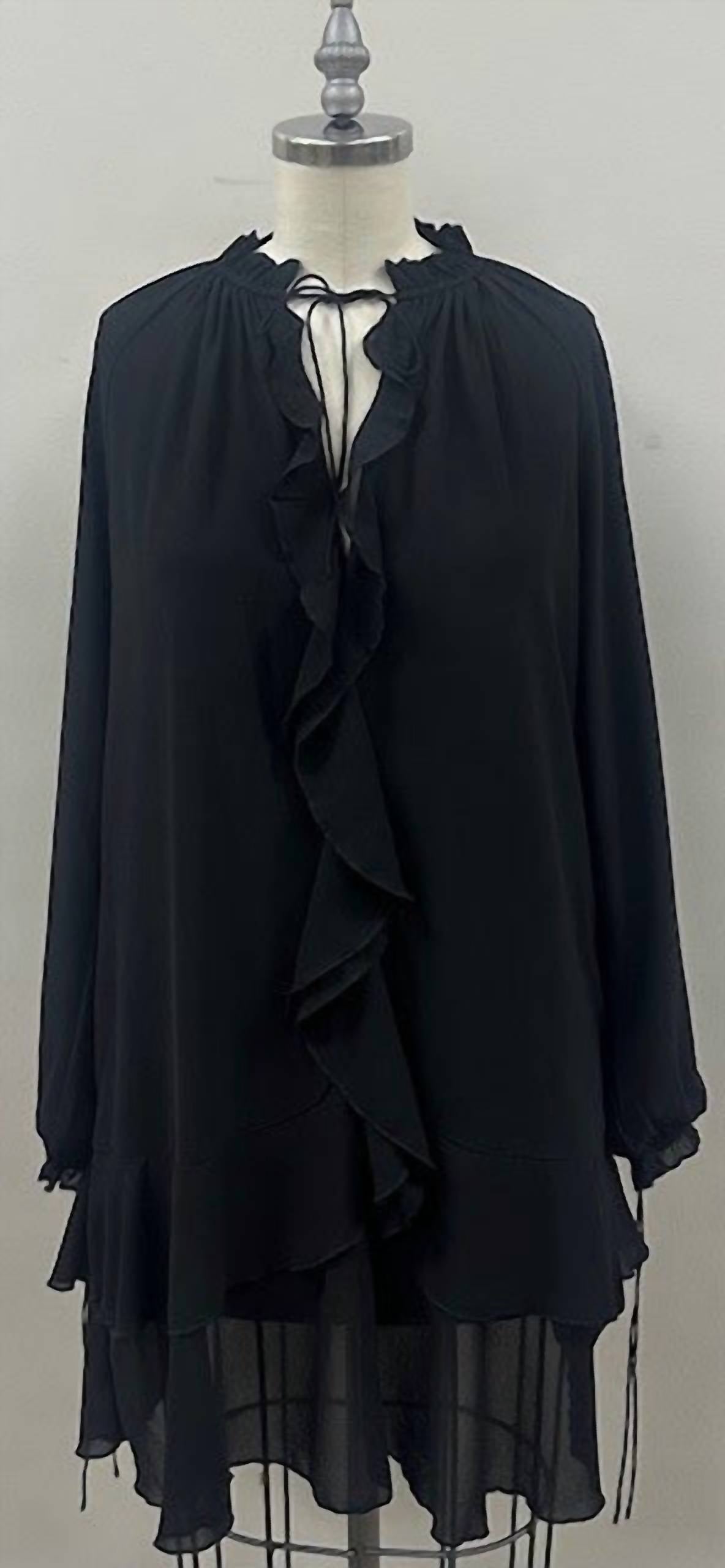 THML Long Sleeve Flutter Dress in black - women's dress - detail view