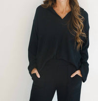 PROJECT SOCIAL T Shea Collared Pullover Top in black - women's top