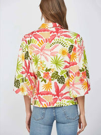 Fate - Tropical Print Cropped Linen Blend Blazer