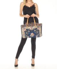 Jijou Capri - Women's Tapestry Leather Double Handle Handbag