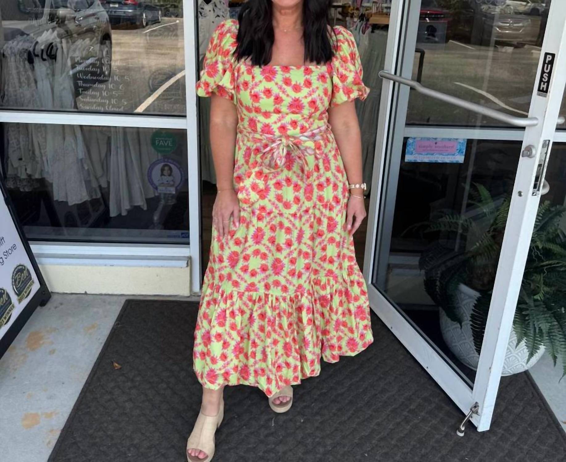 Peach Love - Floral Tiered Scalloped Belt Maxi Dress