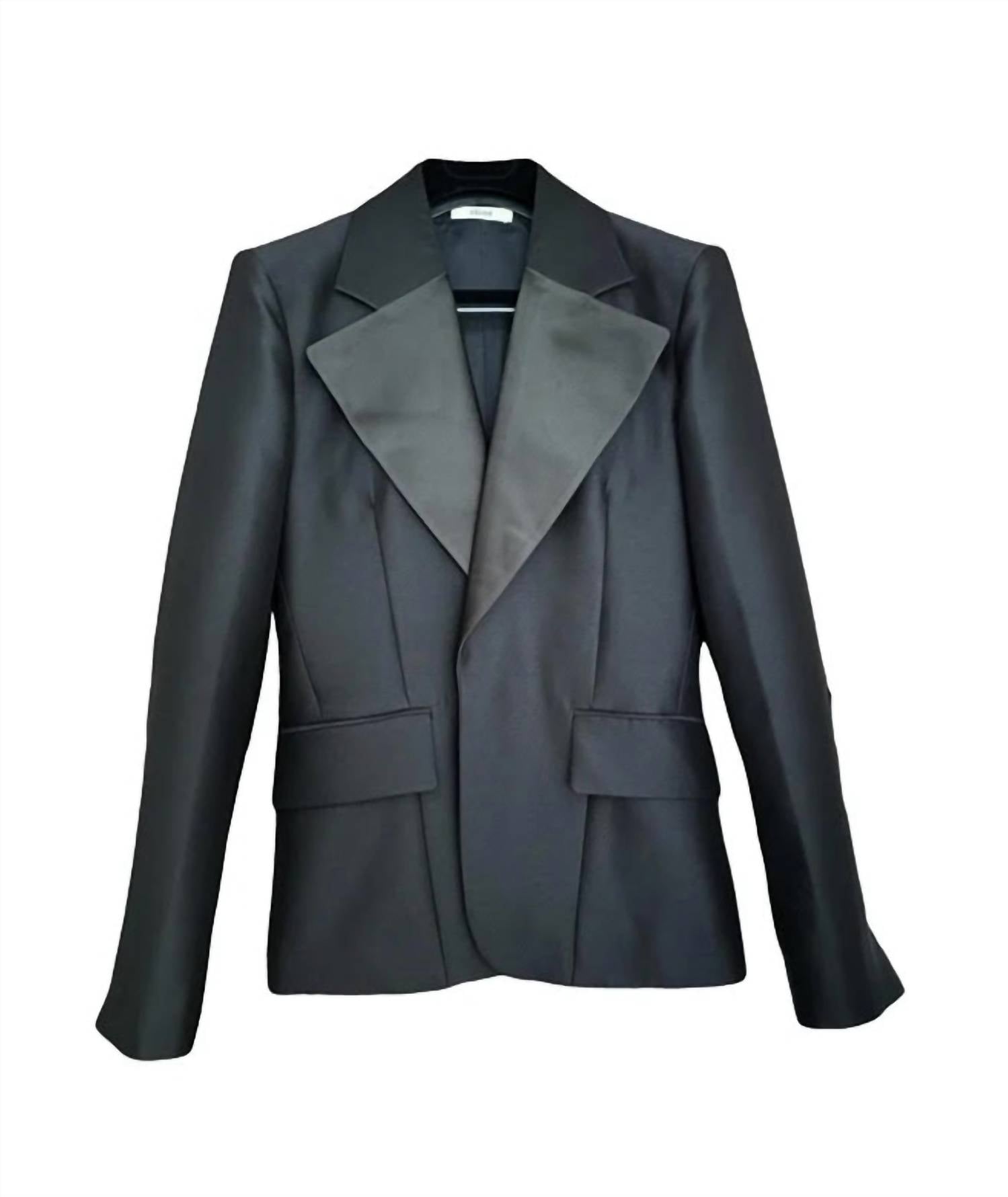 Celine - PRE-LOVED WOMEN'S WOOL JACKET WITH SATIN LAPELS