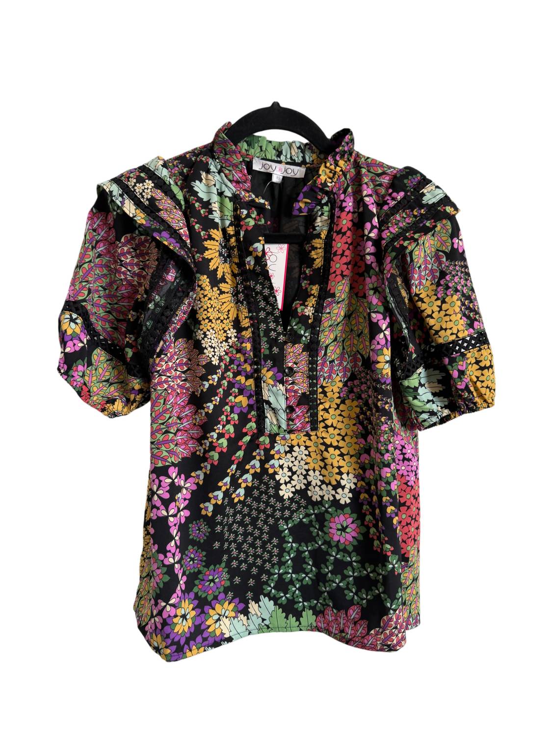 Joy Joy - Lace Trim Ruffles Top