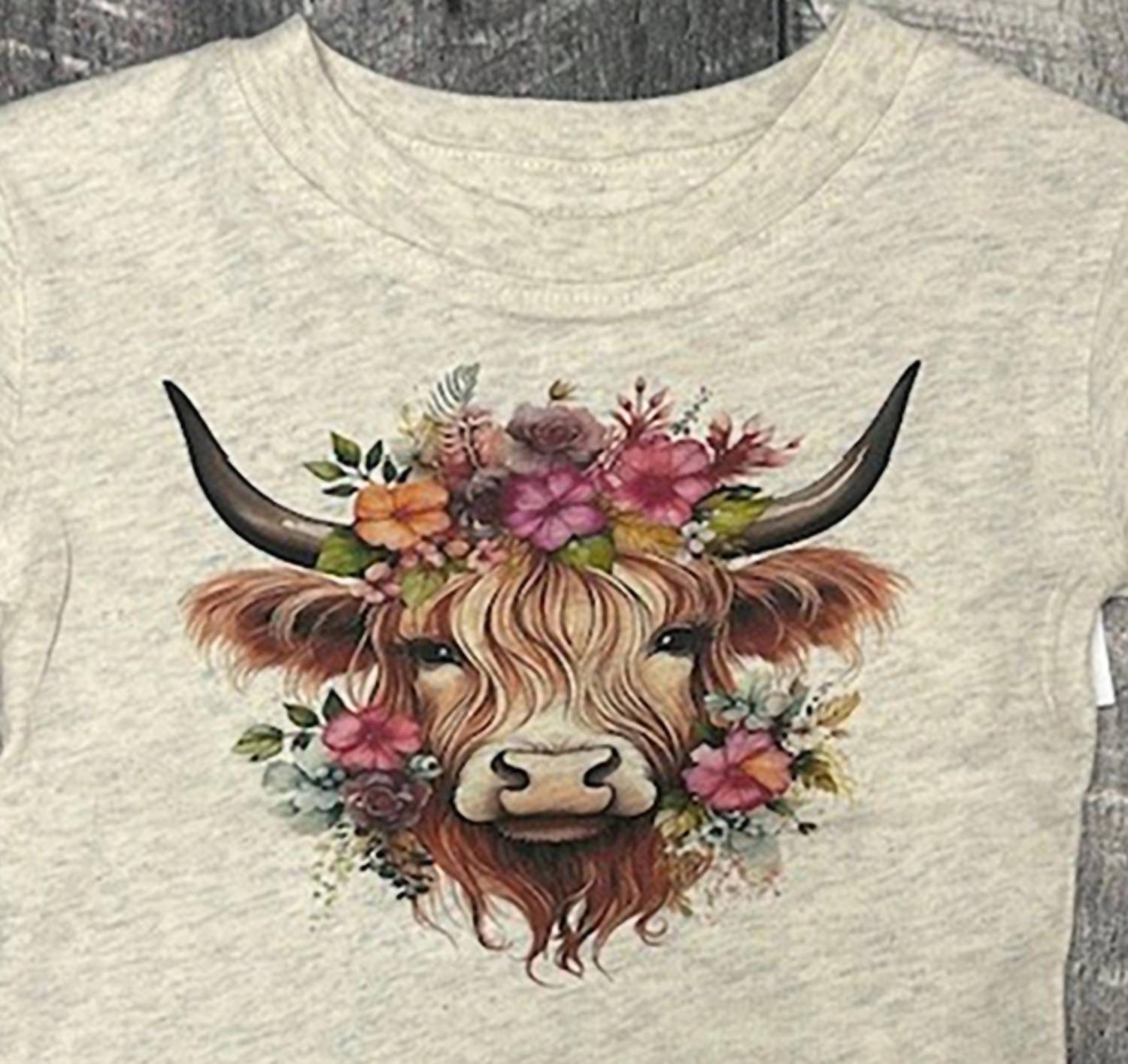 Bratti Mati - Toddler Highland Cow Flowers Tee