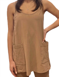 BUCKETLIST Jersey Mini Dress With Built In Romper in romper in taupe - women's dress - detail view