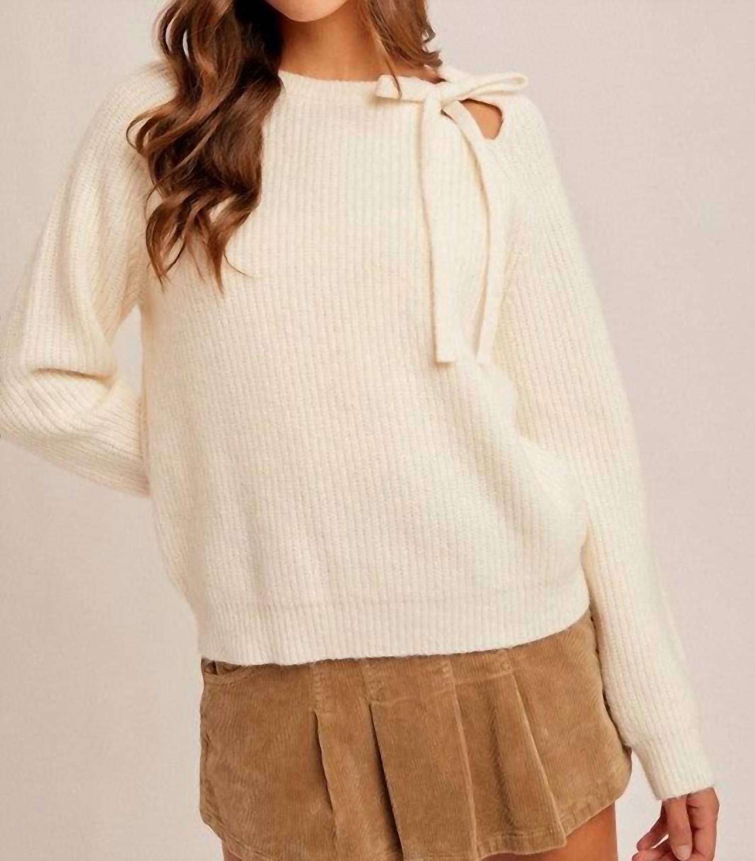 Hem & Thread - Chamille Cutout Tie Detail Neck Sweater
